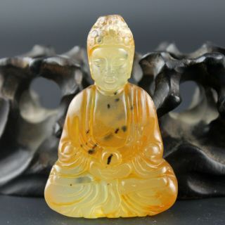 2.  5  Chinese Old Yellow Jade Hand - Carved Buddha Statue Pendant Collect 0279