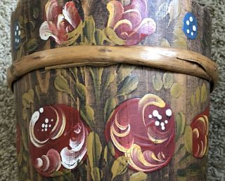 Vintage German Hand Made Painted Floral Tole Toleware Wood Wall Hanging Bucket 2