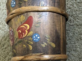 Vintage German Hand Made Painted Floral Tole Toleware Wood Wall Hanging Bucket 3