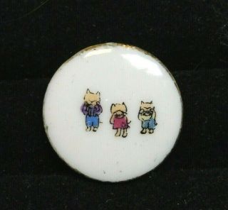 Antique Vintage BUTTON 3 Little Pigs PORCELAIN Transfer C3 2