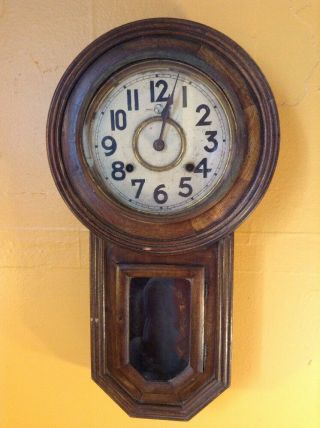 Vintage Antique Early Trade Mark Wall School House Wind Up Clock