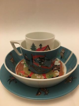 Vintage 1950 ' s Ornamin Little Red Melmac Dishes Children’s Cups Plate Bowl Blue 3