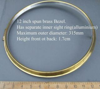 12 1/4 In Clock Bezel,  Brass For American & Spring Dial Clocks With Glass