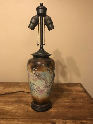 Antique Oriental Dragon Lamp Chinese Old