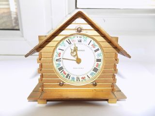 Quality Vintage Mechanical Wind Novelty Swiss Chalet Alarm Clock By Bucherer