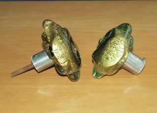 Pair Vintage Chunky Murano Gold Leaf Glass Architectural Door Knobs