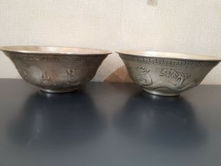 Vintage Chinese 11cm Silver Tea Bowls