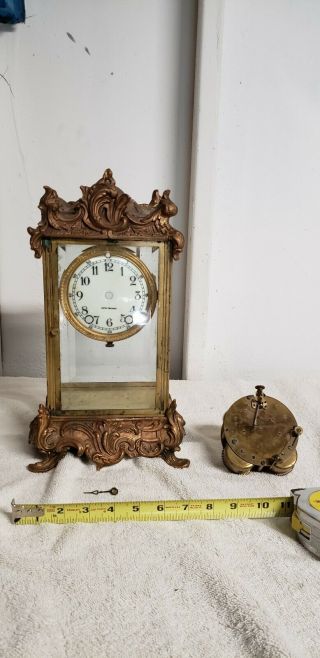 Early Seth Thomas Art Deco Bronze Four Sided Glass Mantle Clock.
