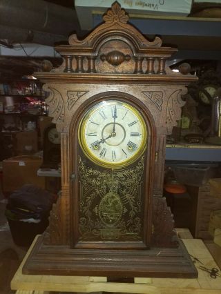 Antique Em Welch Kitchen Clock 8 Day Time And Strike