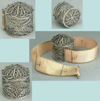 Antique English Sterling Silver Filigree Tape Measure Circa 1800