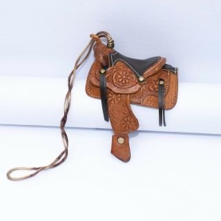 Vintage Miniature Salesman Sample Leather Cowboy Western Saddle Doll Size.