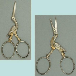Antique Gilded Steel Stork Scissors Germany Circa 1900