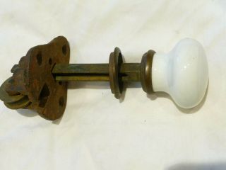 Antique Georgian/victorian White Ceramic Bell Pull Fitting - Back,  Front Plates Old