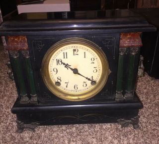 Antique Mantle Clock With Columns.  Bell And Gong