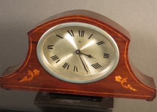 Haller German Mahogany Antique Mantle Wind Up Clock Floral Inlay 1920 