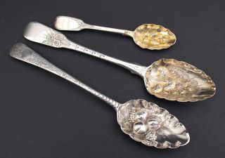 3 Antique London Sterling Silver Berry Spoons,  William Bateman,  Richard Crossley
