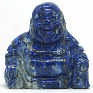 Happy Laughing Buddha Statue1.  4 " Natural Gemstone Lapis Carved Maitreya Figurine