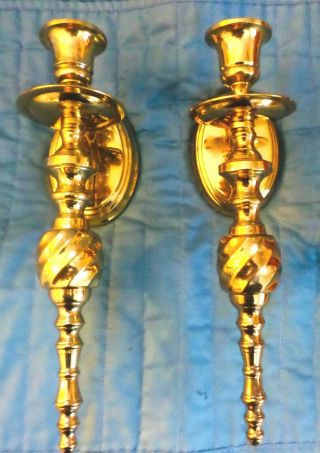 Pair Vintage 9 3/4 " Heavy Brass Wall Sconces - Ex