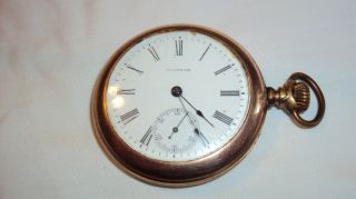 Antique Waltham Grade 610 16s 7 J Gold Plate Pocket Watch Parts Repair Good Bal.