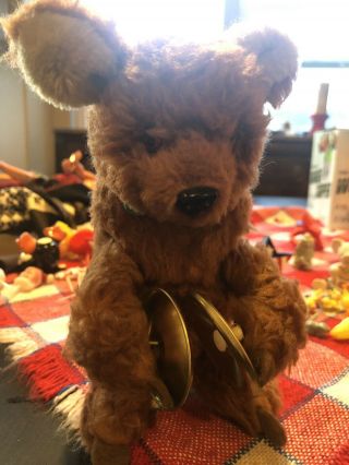Vintage German Wind Up Cymbal Clapping Plush Bear So Cute 2