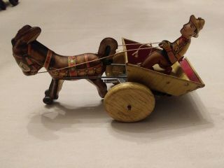 Vintage Mar Windup Litho Toy Donkey With Cart And Driver Marx Wind Up Toy Japan