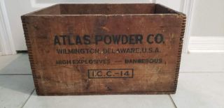 Vintage Atlas Apcodyn Powder High Explosives Dynamite Wood Box Crate 17x13x10 "