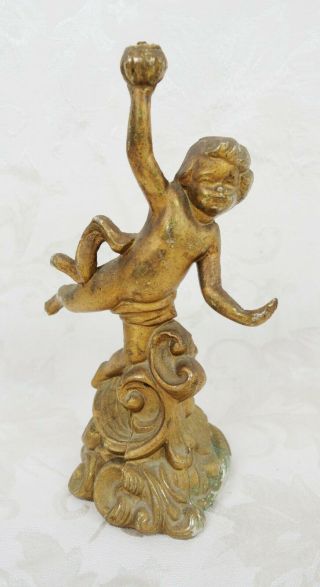 Antique Gold Gilt Cast Metal Spelter Angel Cherub Statue Figural Clock Topper