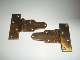 Antique Vintage H S Getty 2596 Solid Brass Large Hinges 1 Pair