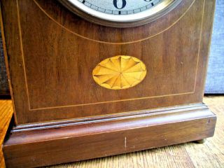 Antique 1930 ' s Oak Mantel Clock with Inlaid Design (with Key and Pendulum Time) 2