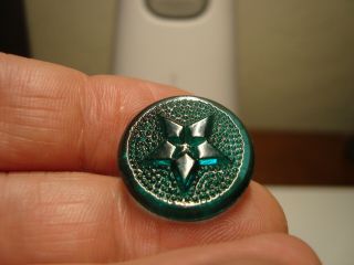 Antique Green Glass Relief 5 Point Star Design Button