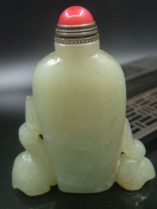 Antique Chinese Celadon Nephrite Hetian Jade Birds Snuff Bottle Statue