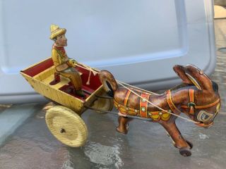 Vintage Dinkey With Rider Windup Tin Toy - Mar Toys - Marx