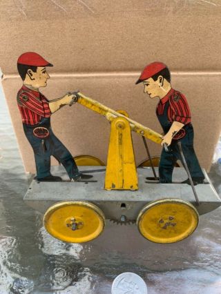 Antique Railroad Workers Windup Tin Toy - Girard Toys