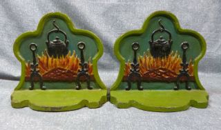 Vintage 1930 ' s - 40 ' s Cast Iron Fireplace Hearth Bookend Pair 44 2