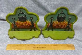 Vintage 1930 ' s - 40 ' s Cast Iron Fireplace Hearth Bookend Pair 44 5