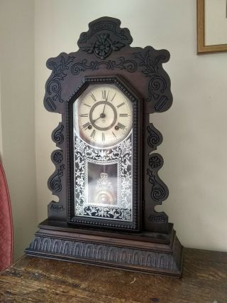 American Ansonia Wooden Mantel Clock 23 " High X 15 " X5.  25 " Deep