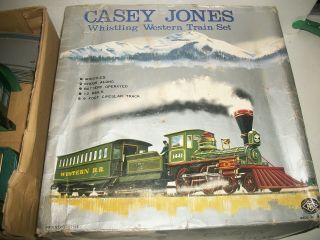 Vintage Tin Litho Casey Jones Western Train Set Battery Op In Orig Box