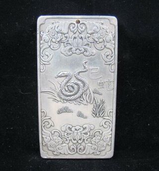 Collectable Handmade Carved Statue Tibet Silver Amulet Pendant Zodiac Snake