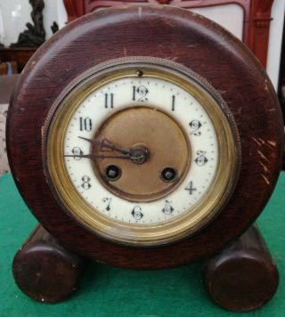 Rare Jules Rolez Limited Paris.  Wooden Mantle Clock.  Spares & Repairs.