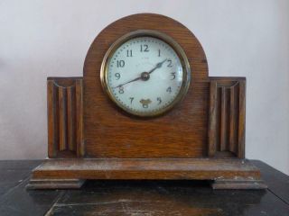 Antique Wooden Mantle Clock The Guildford Enamel And Brass Detail Wind Up Key
