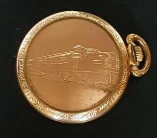 RARE Vintage AUSTIN 17 Jeweled Pocket Watch,  Engraved Train,  INCABLOC,  Gold 7