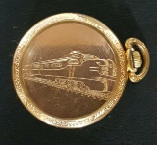 RARE Vintage AUSTIN 17 Jeweled Pocket Watch,  Engraved Train,  INCABLOC,  Gold 8