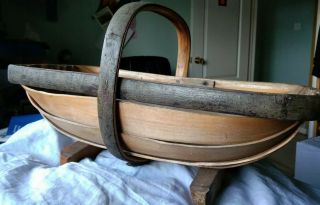 Large Vintage Sussex Wooden Trug Garden Basket Stamped Herstmonceux