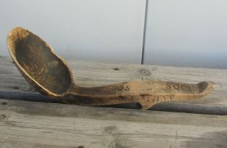Rare Wooden Spoon Handcarved Owners Mark Dat.  1855 Hälsingland