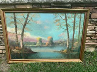 Very Large Al Mohler Pond Scene Professionally Framed Vintage