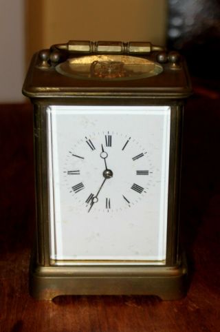 19th C Antique French Large For A Brass Carriage Clock Beveled Glass