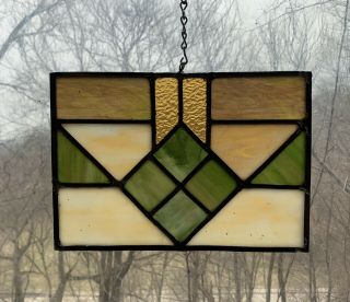 Architectural Salvage Leaded Stained Glass - Craftsman Style - Ivory,  Green