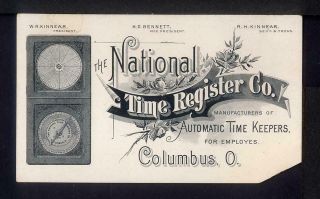 1890 Columbus Ohio National Time Register Co Trade Card Workers Time Clock