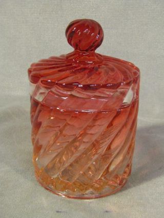 Antique Baccarat Art Glass Rose Tiente Amberina Covered Box / Dresser Jar