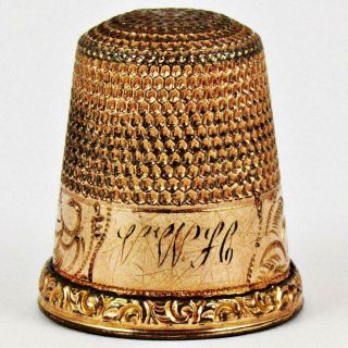 Antique Waite,  Thresher Co.  Size 10 Acanthus Engraved Band Gold Sewing Thimble